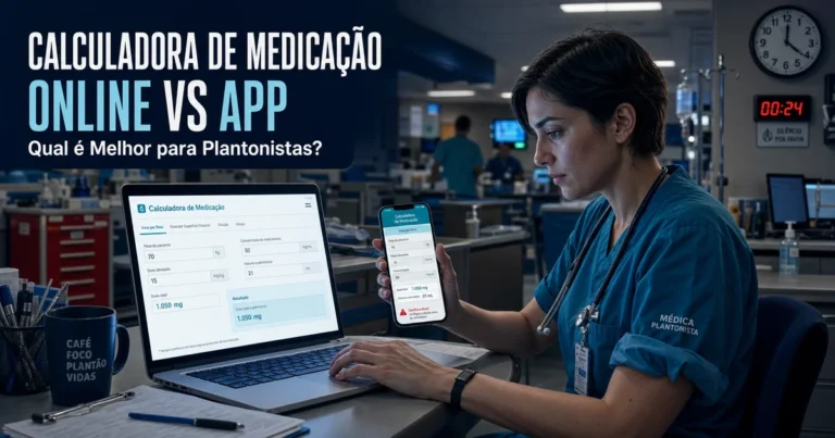 Médica plantonista compara calculadora de dose de medicação online e aplicativo no plantão