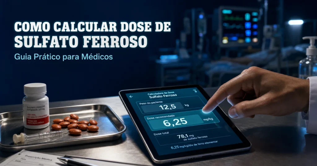 Médico calcula dose de sulfato ferroso em app digital durante plantão hospitalar