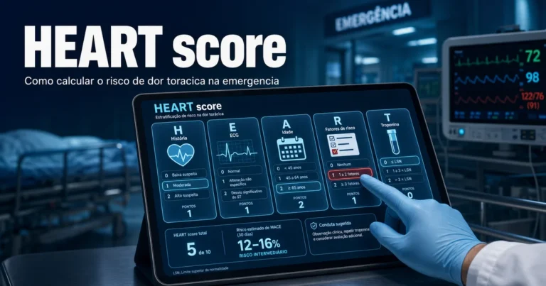 Calculadora do HEART score sendo usada para avaliar risco de dor toracica na emergencia