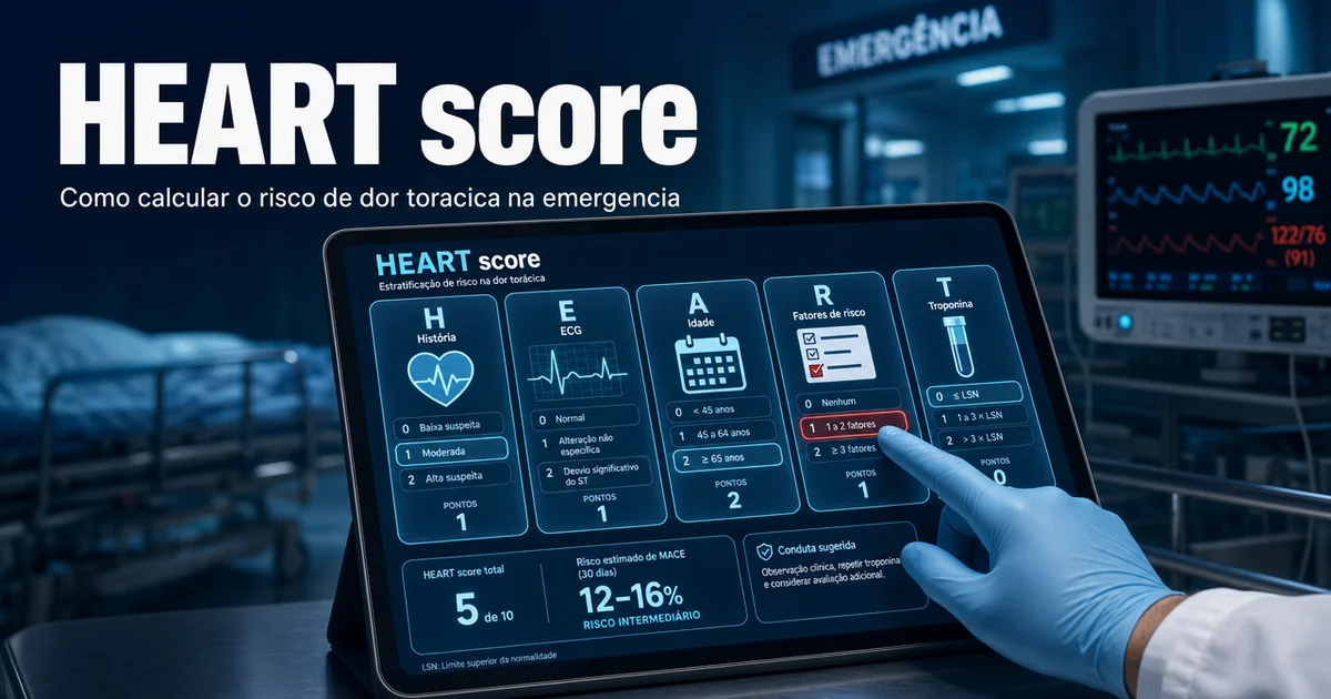 Calculadora do HEART score sendo usada para avaliar risco de dor toracica na emergencia