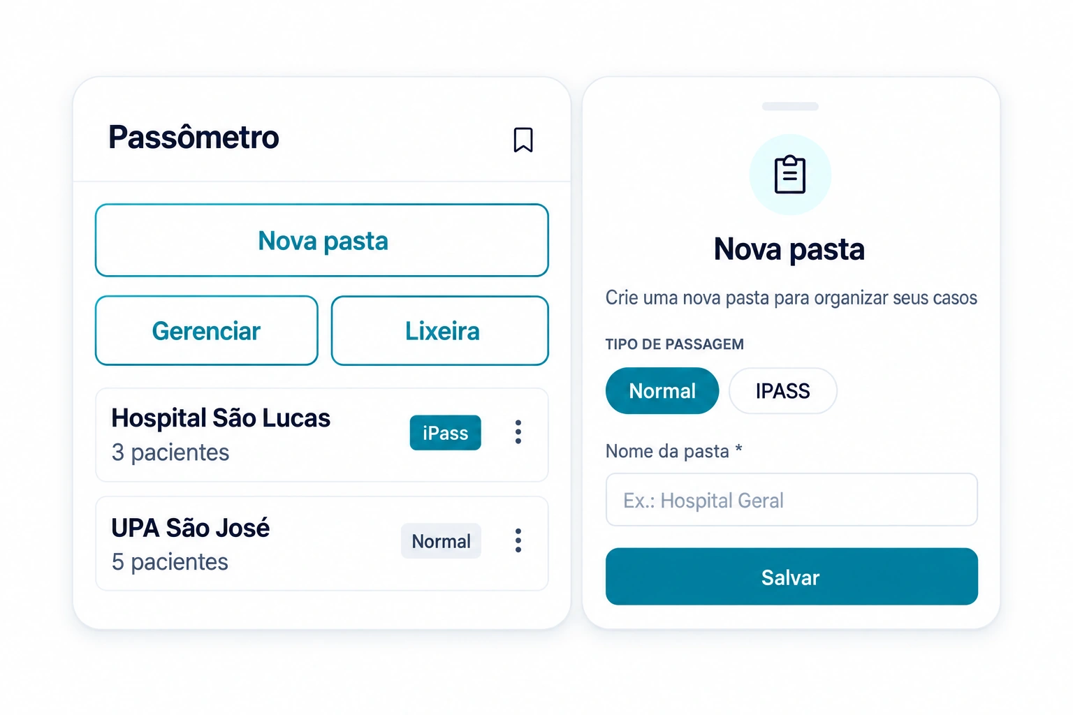 Organização de pastas do Passômetro com os modelos Normal e iPass.