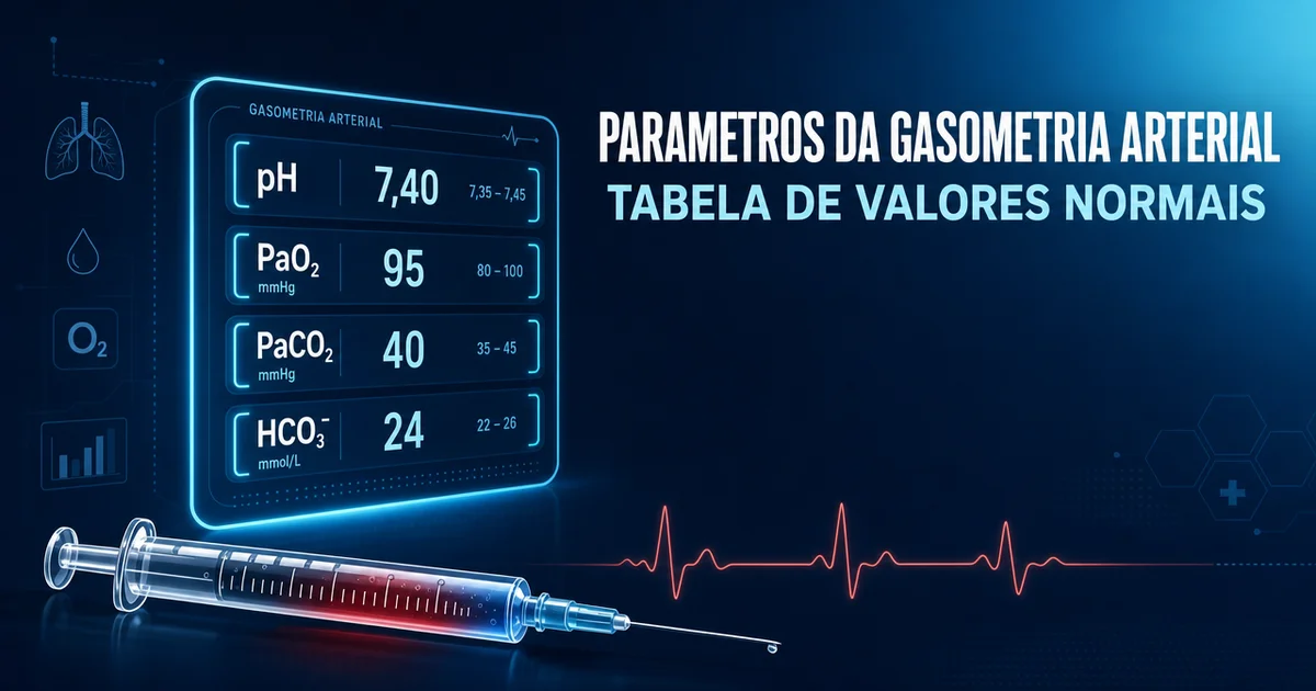 Capa sobre parâmetros da gasometria arterial e seus valores normais de referência