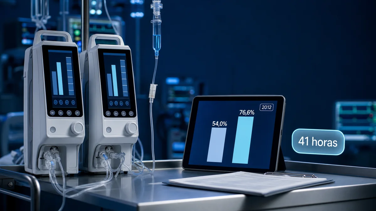 Gráfico comparando dexmedetomidina e midazolam: 54% e 76,6% de delirium em bombas de infusão de UTI