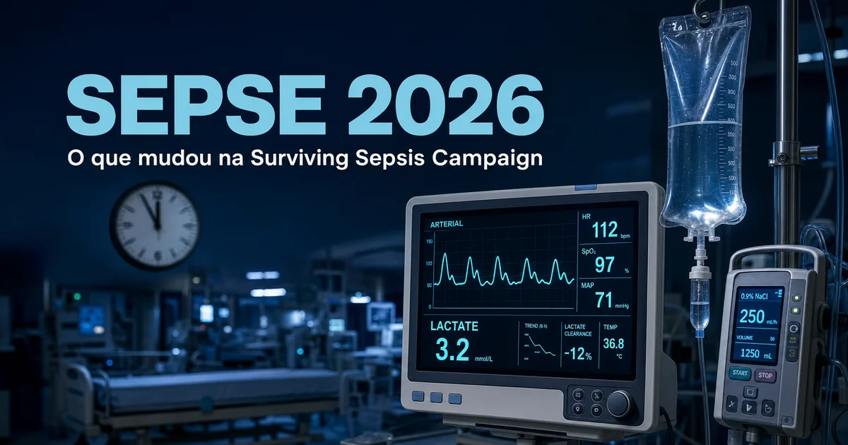 Monitor de UTI ilustrando o protocolo de sepse 2026 atualizado pela Surviving Sepsis Campaign