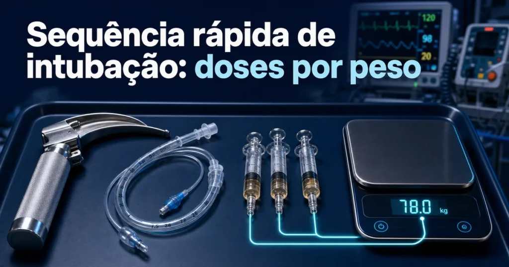 Kit de intubação com seringas e balança representando doses por peso na sequência rápida de intubação