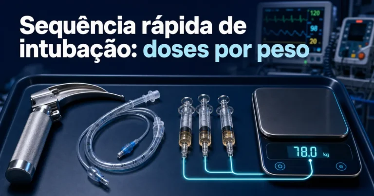 Kit de intubação com seringas e balança representando doses por peso na sequência rápida de intubação